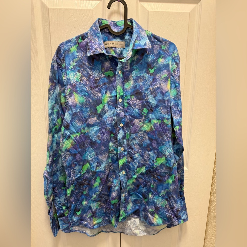 Etro Paisley Design Blue & Green Button Down Shirt